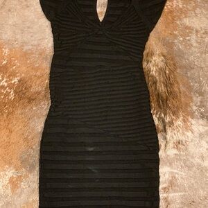 Guess by Marciano Black Ribbed V-Neck Cocktail Dress